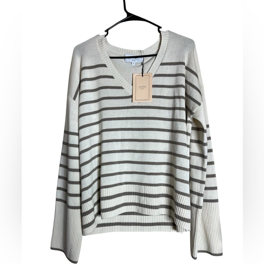NWT La Ligne New York Antoine Silk Cashmere Striped V-Neck Sweater Size M - Picture 2 of 5